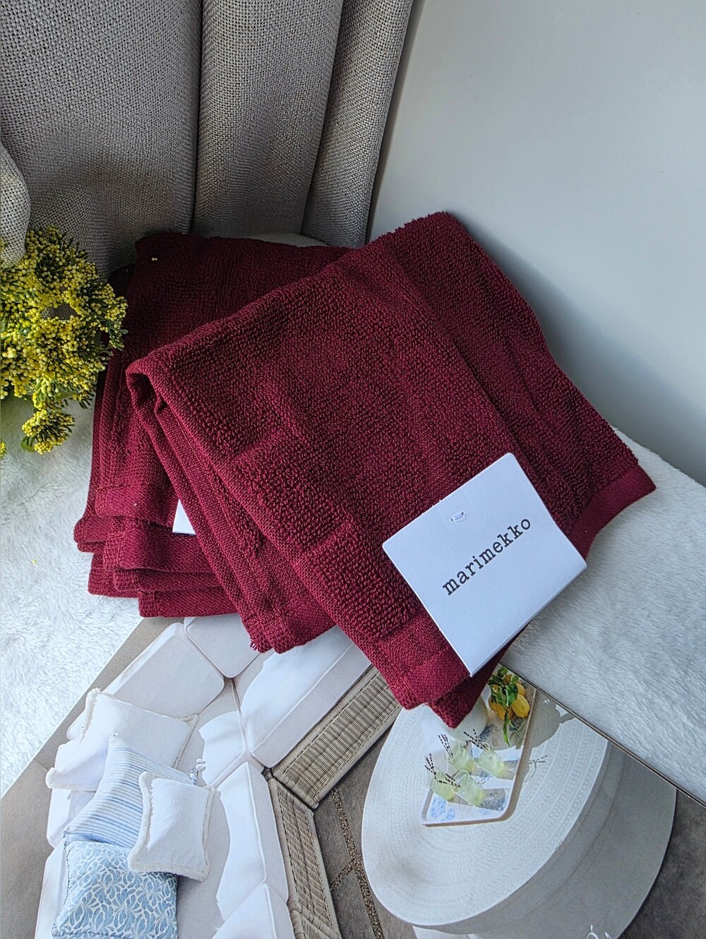 MARIMEKKO Unikko 4pc Towels - Burgundy
